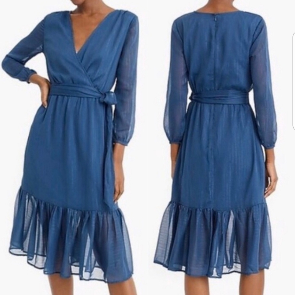 Point Sur Faux Wrap Dress In Lurex Crinkle Chiffon